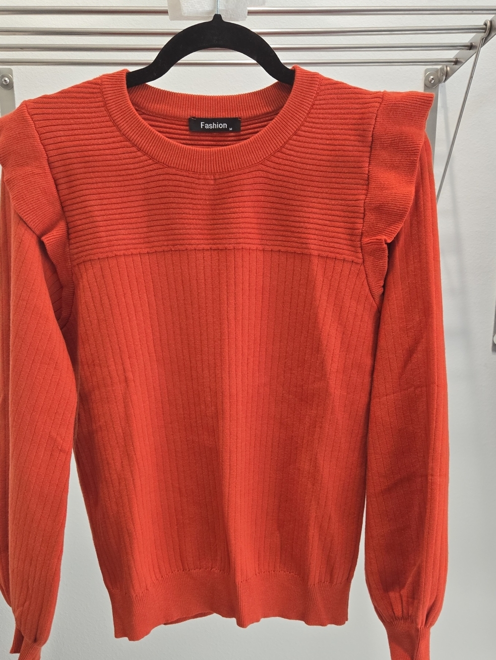 Fashion Label Ribbed Orange Crewneck Sweater